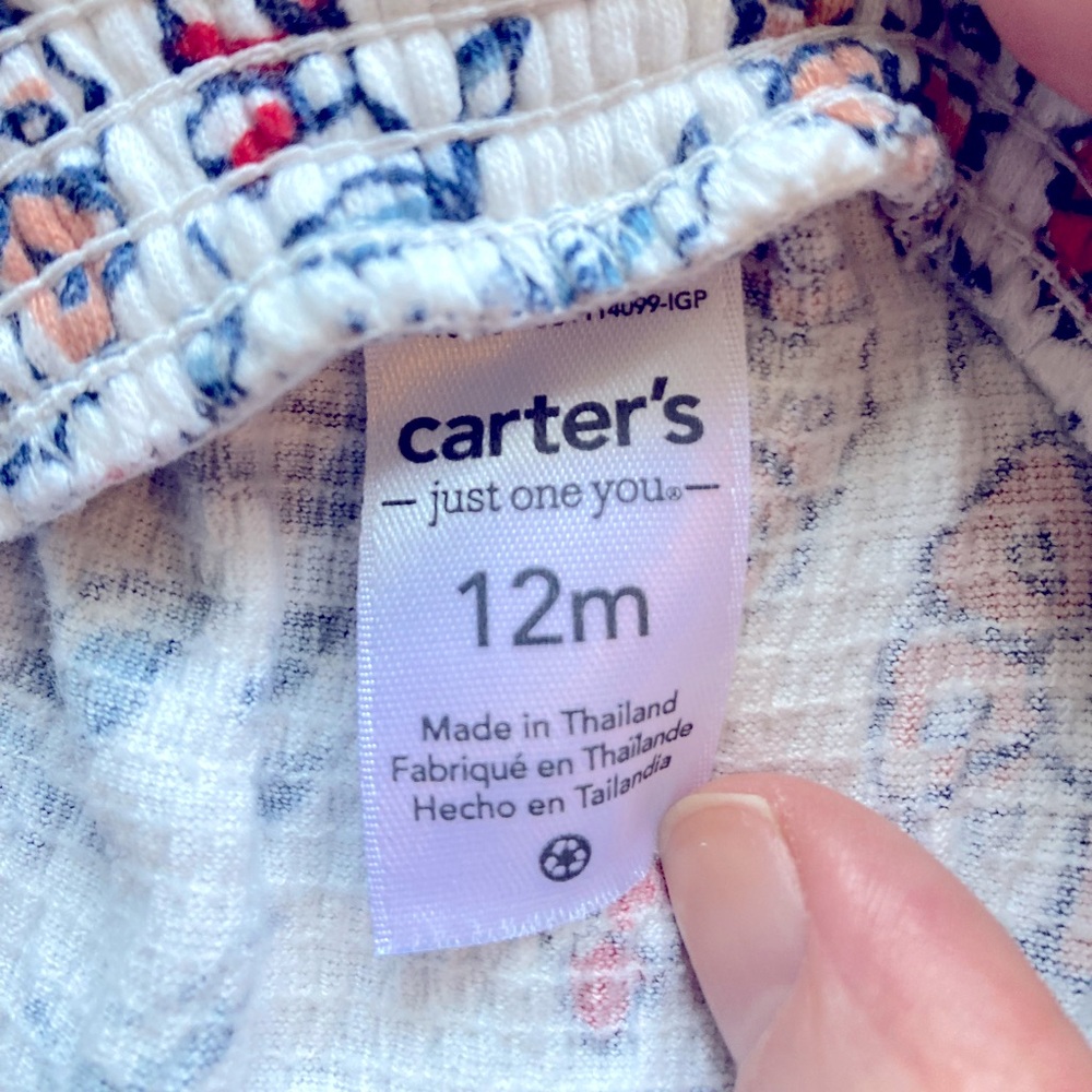 Carter's Floral Romper Jumpsuit 12M Ruched Cottagecore Easter Spring Flowers - Picture 4 of 5